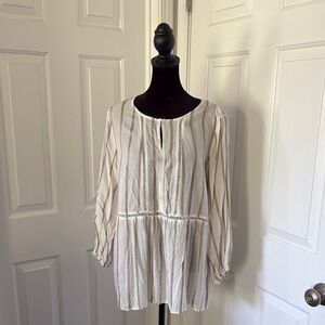 Fever NWT Cream Stripped Peasant Blouse